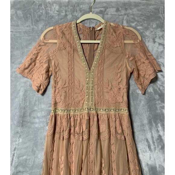 Lace Maxi Dress Womens Small Peachy Blush Sheer Whimsy Fairycore Regencycore Y2K - Picture 2 of 16
